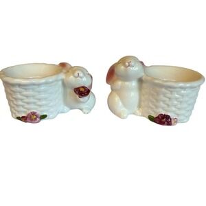 Vintage Avon 1982 Easter Bunny Rabbit Ceramic Tapered Candlestick Holders 3X2‎